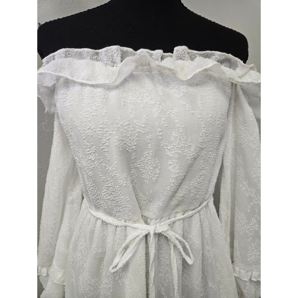 Hello Molly Womens XS White Clip Dot Ruffle Mini Dress Coquette Romantic Bridal